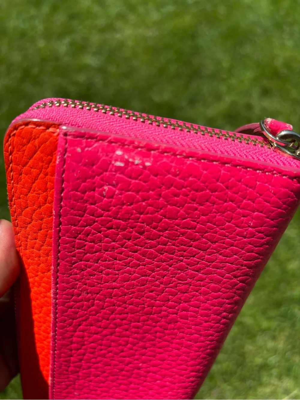 kate spade Colorblock Orange & Pink Pebble Leather Wallet